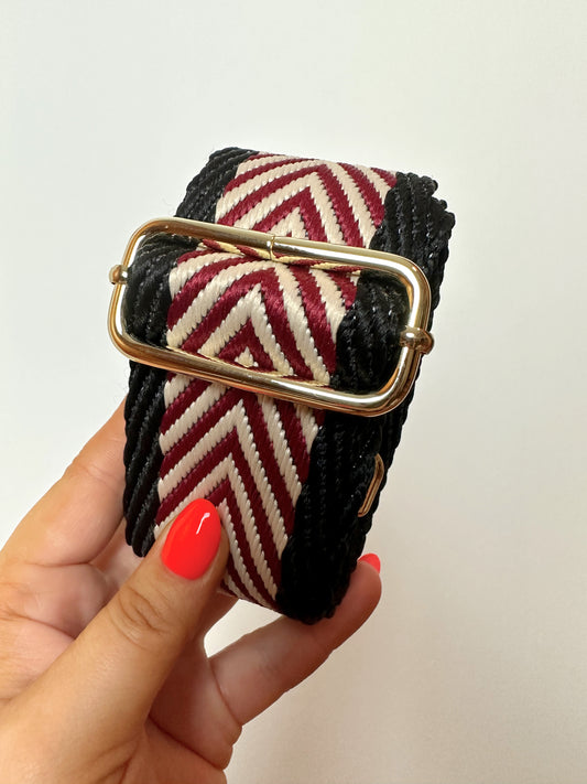 Amber Bag Strap - Burgundy & Cream Chevron