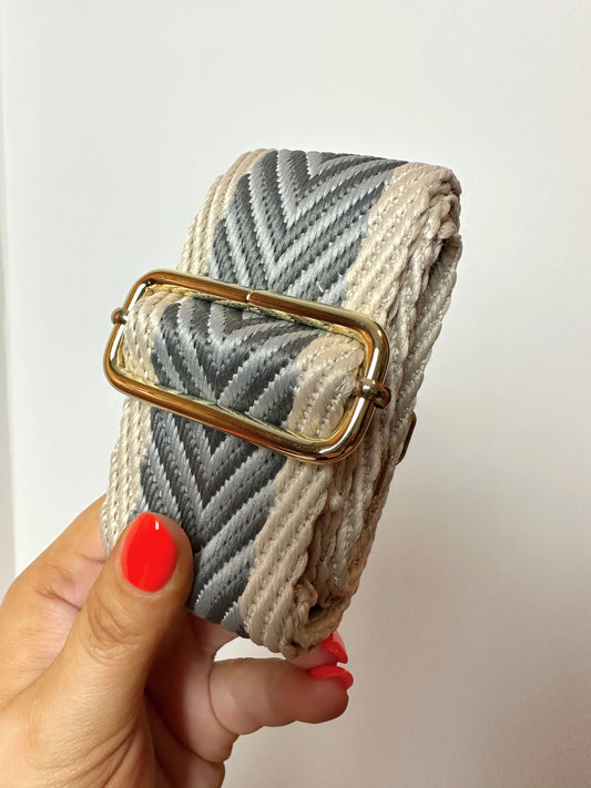 Amber Bag Strap - Grey & Silver Chevron