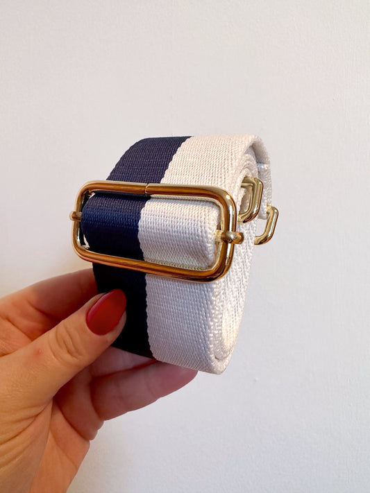 Amber Bag Strap - Blue & White Double Stripe