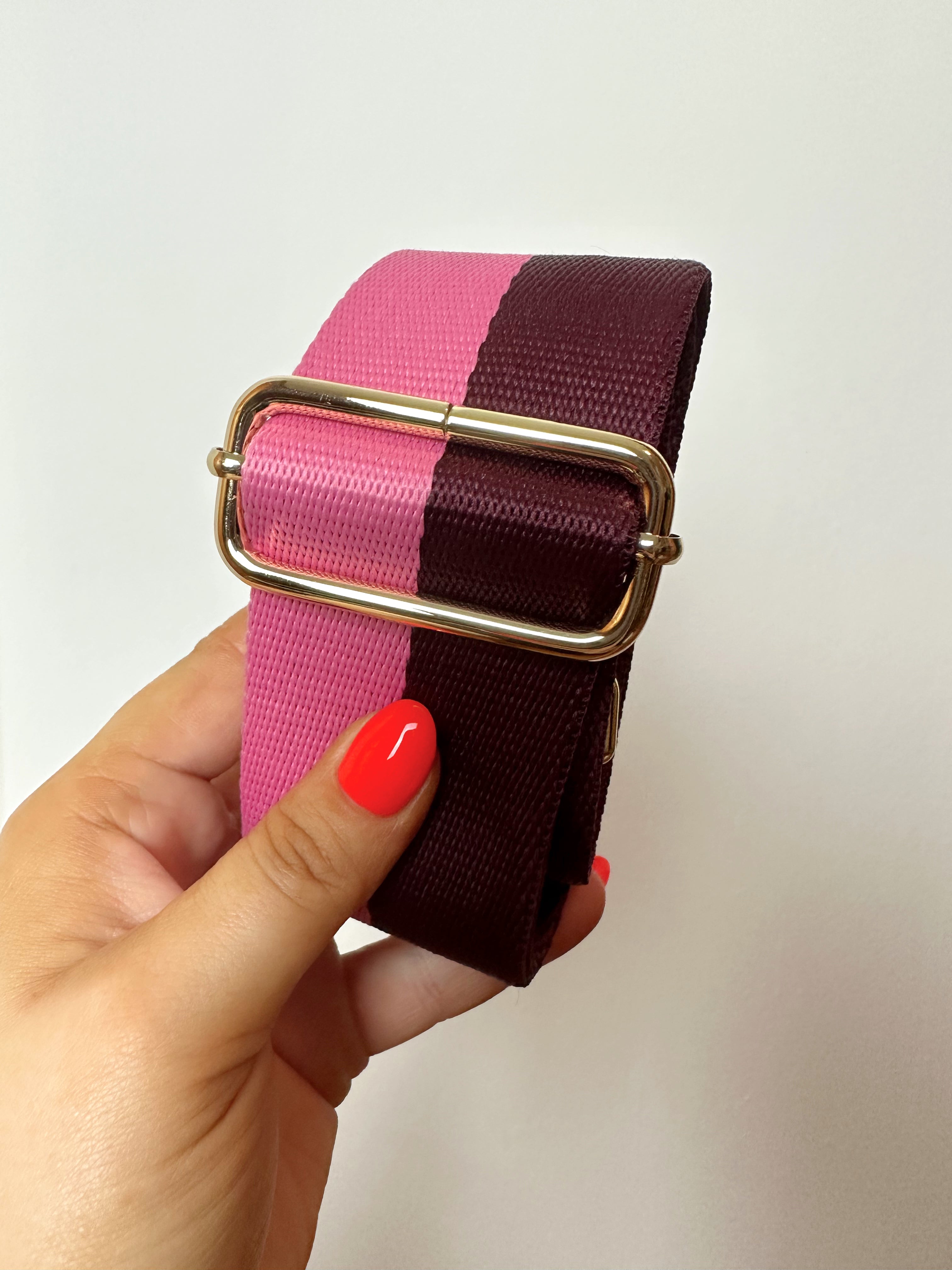 Amber Bag Strap Pink Burgundy Stripe