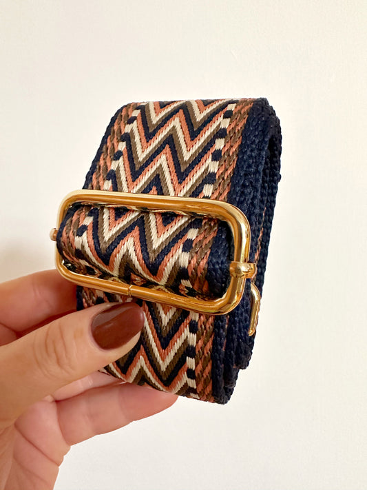 Amber Bag Strap - Peach & Navy Print