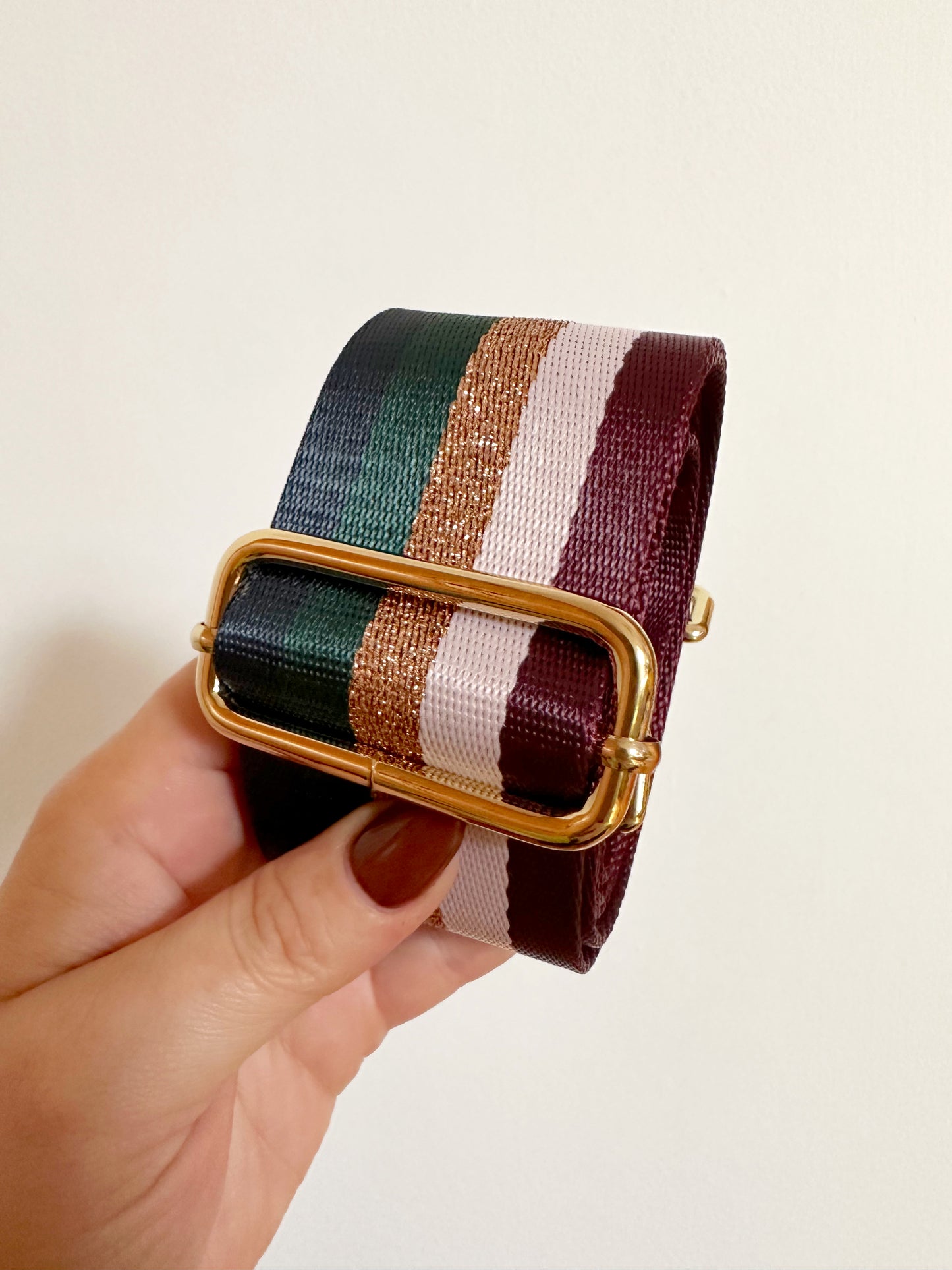 Amber Bag Strap - Pink, Gold & Navy Stripe